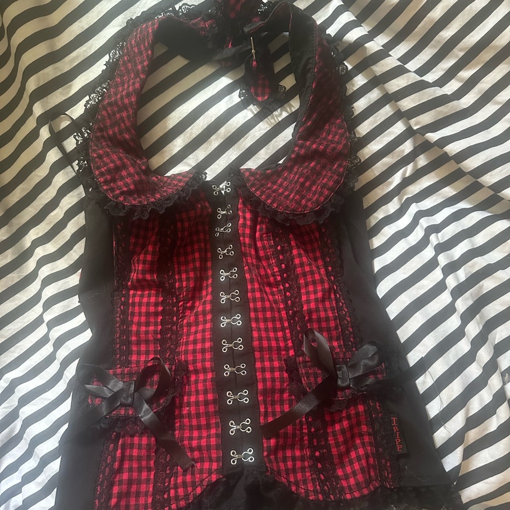 🍓 discontinued Tripp NYC lil bo peep corset with collar and bow halter top 🍓